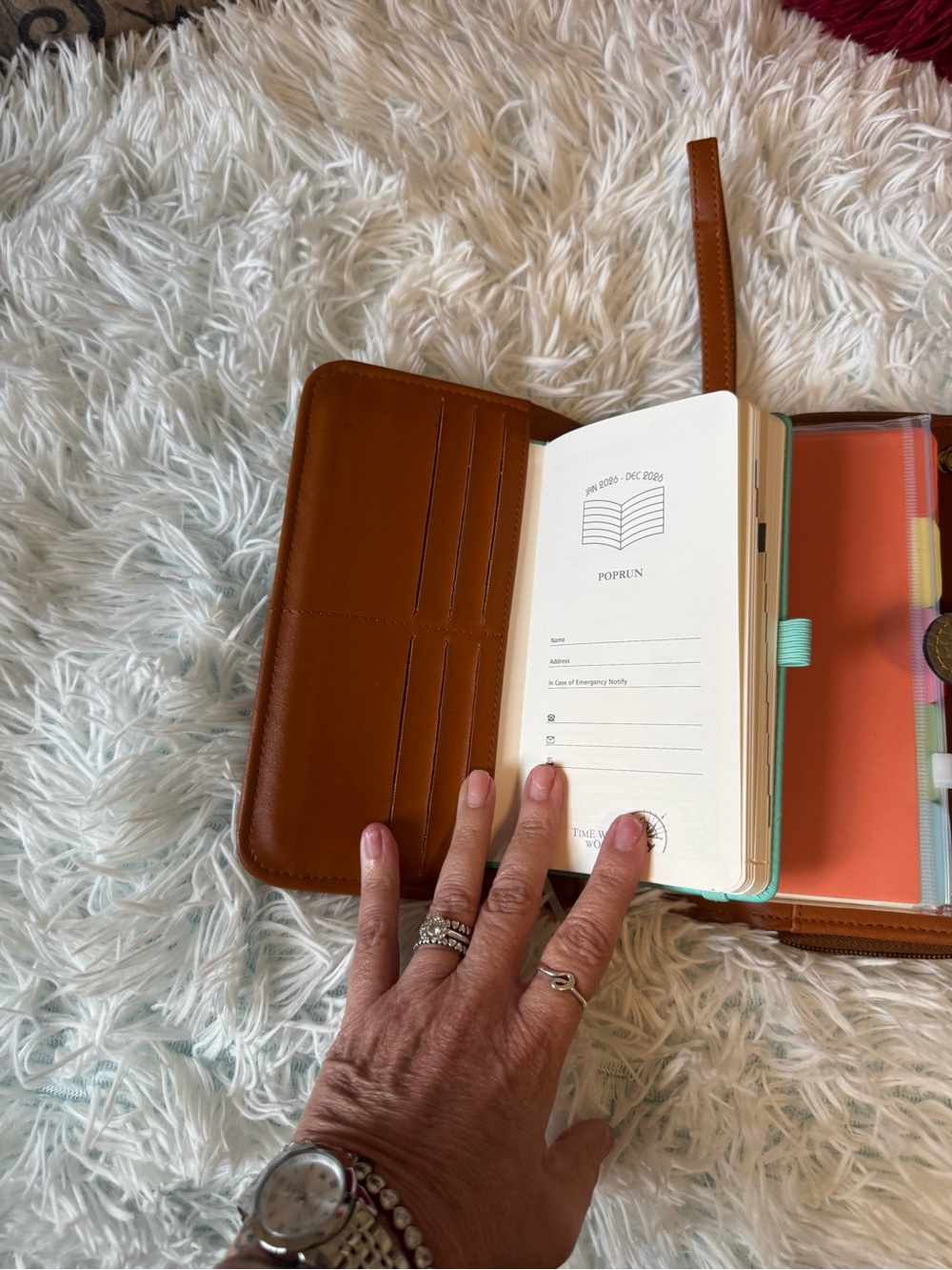 Olive Green Pebbled Leather Planner/Journal with Tan Trim - Picture 6 of 14
